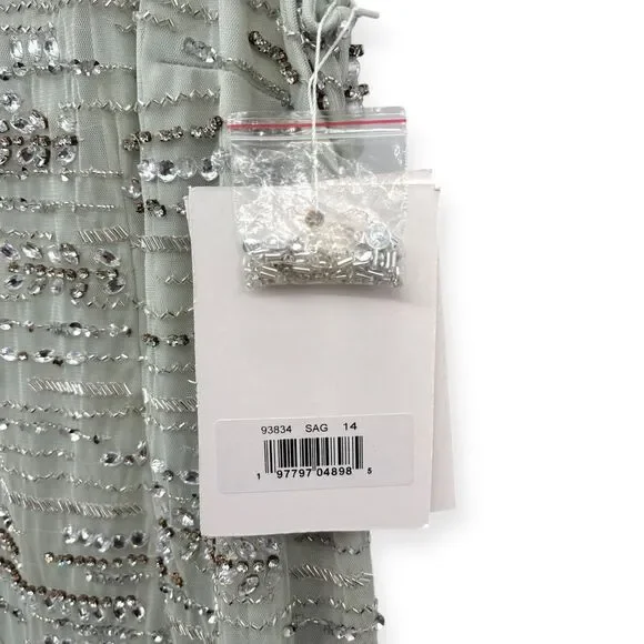 Mac Duggal NEW Sage Green Sleeveless Crystal Fringe Column Dress $698‎ - Size 14 - Picture 14 of 15